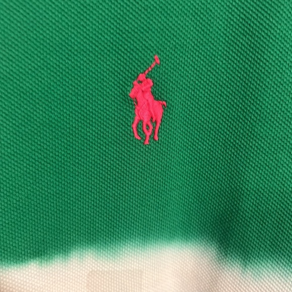 NWT Rare Polo Ralph Lauren Dip Dyes Green & White Stripe Polo Shirt Medium - Picture 3 of 9